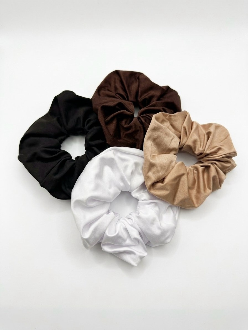 Everyday Neutral Spandex Hair Scrunchie Set • Black, White, Tan, Brown
